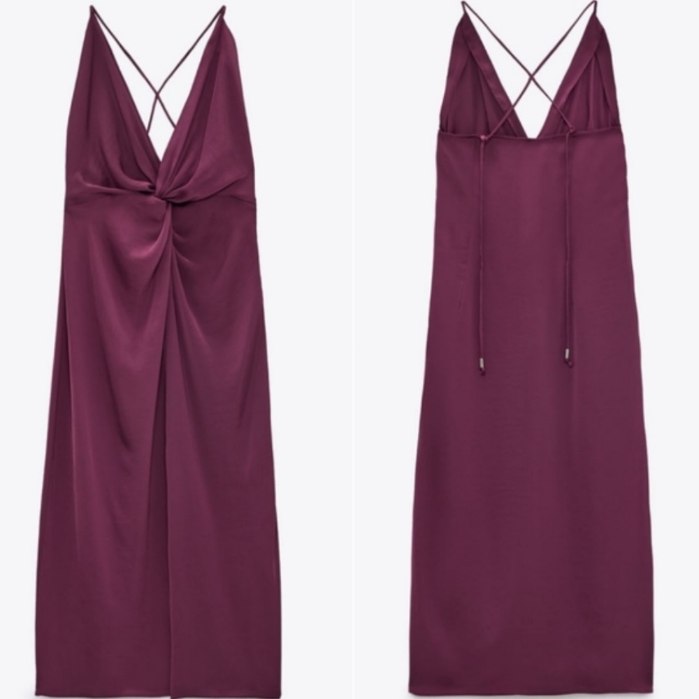 Zara Satin Effect Knotted Slip Dress | size L